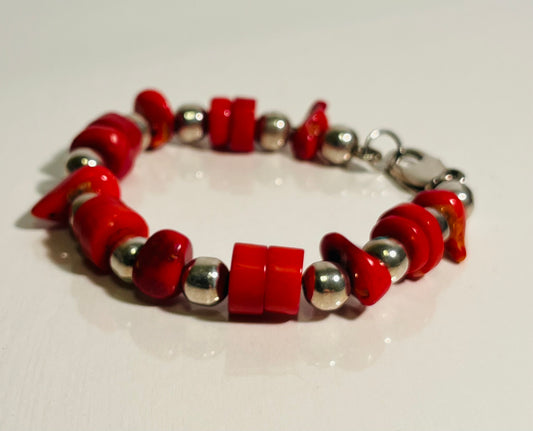 Sterling Silver and Coral Bracelet