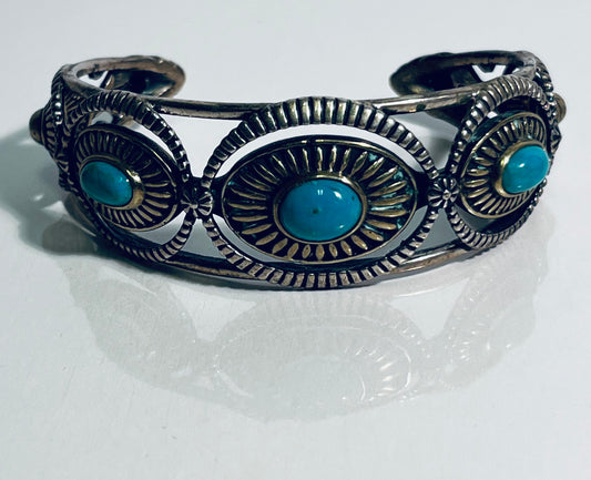 Vintage Carolyn Pollack Mixed Metal and Turquoise Cuff Bracelet