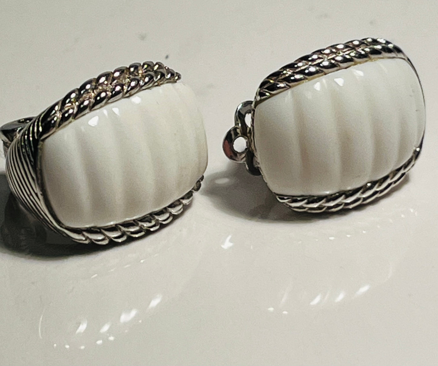 Judith Ripka Sterling Silver & White Agate Earrings & Ring