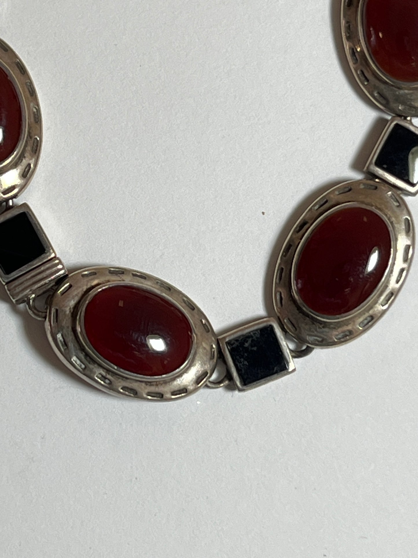 Sterling Silver Carnelian & Black Onyx Bracelet