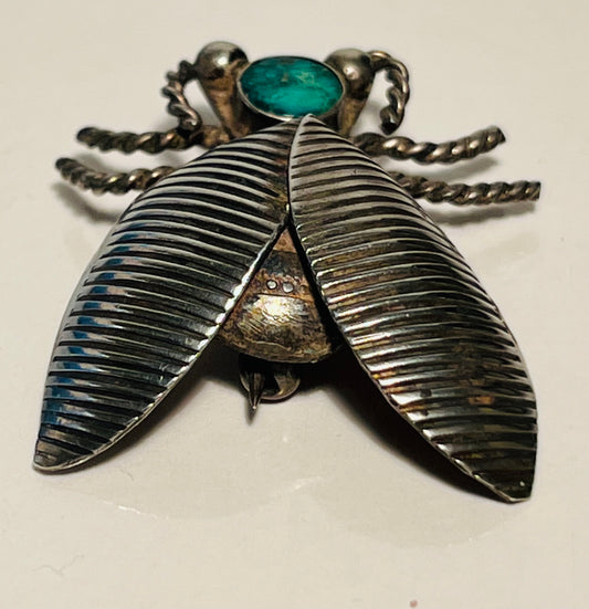 Vintage Navajo Sterling Silver Old Pawn Brooch with Turquoise