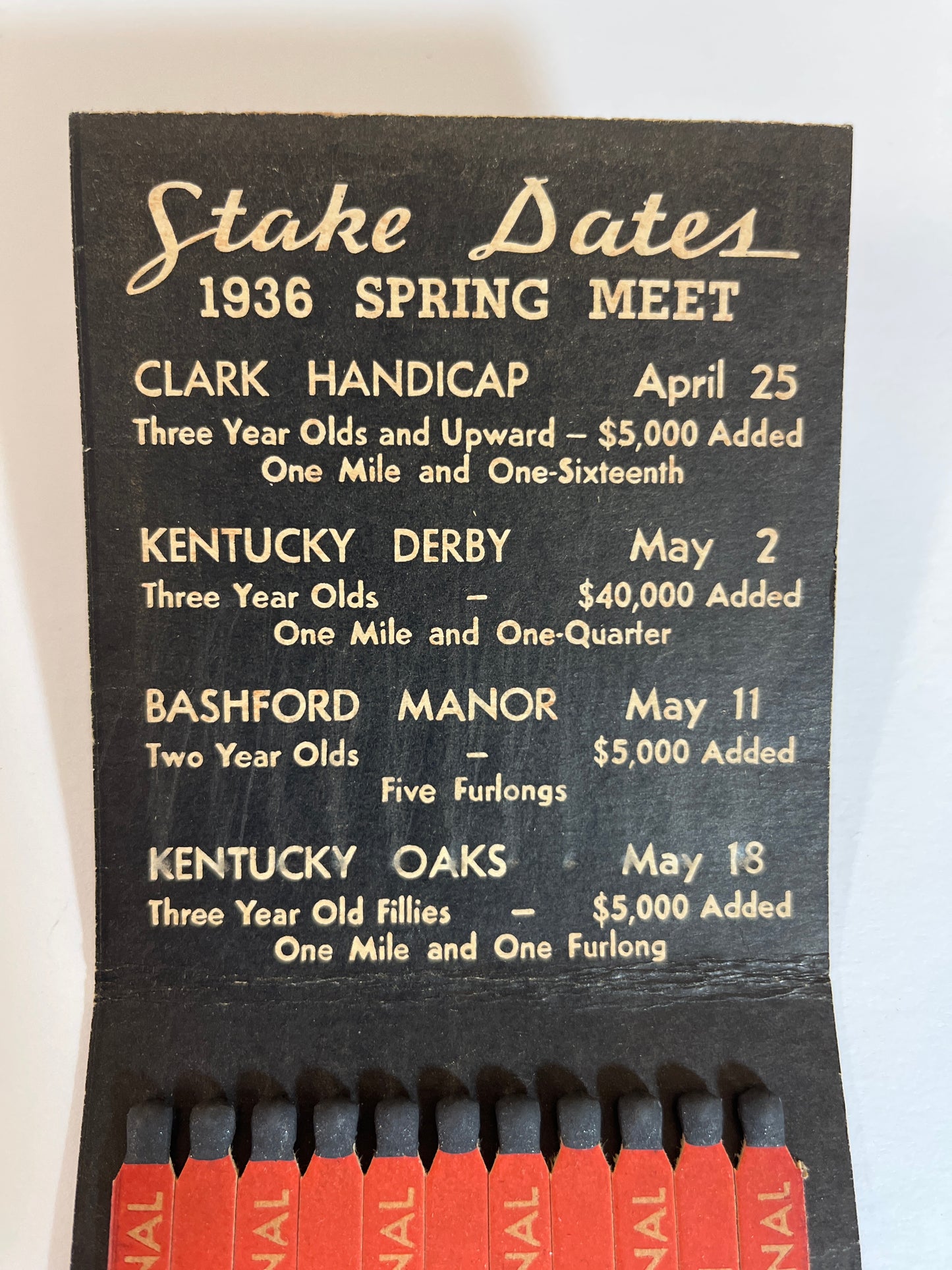 Jumbo Matchbook Vintage 1936 Kentucky Derby Souvenir