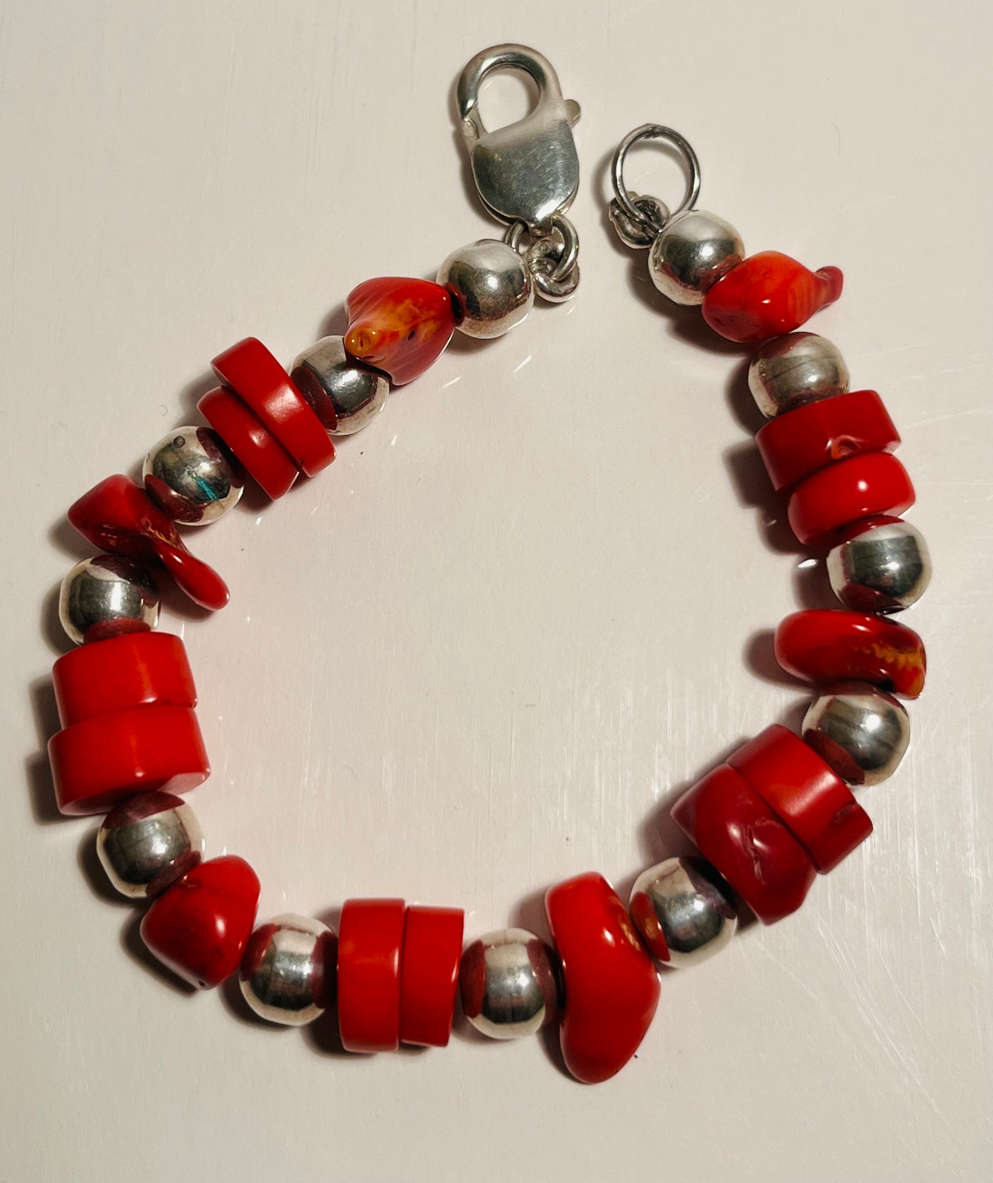 Sterling Silver and Coral Bracelet