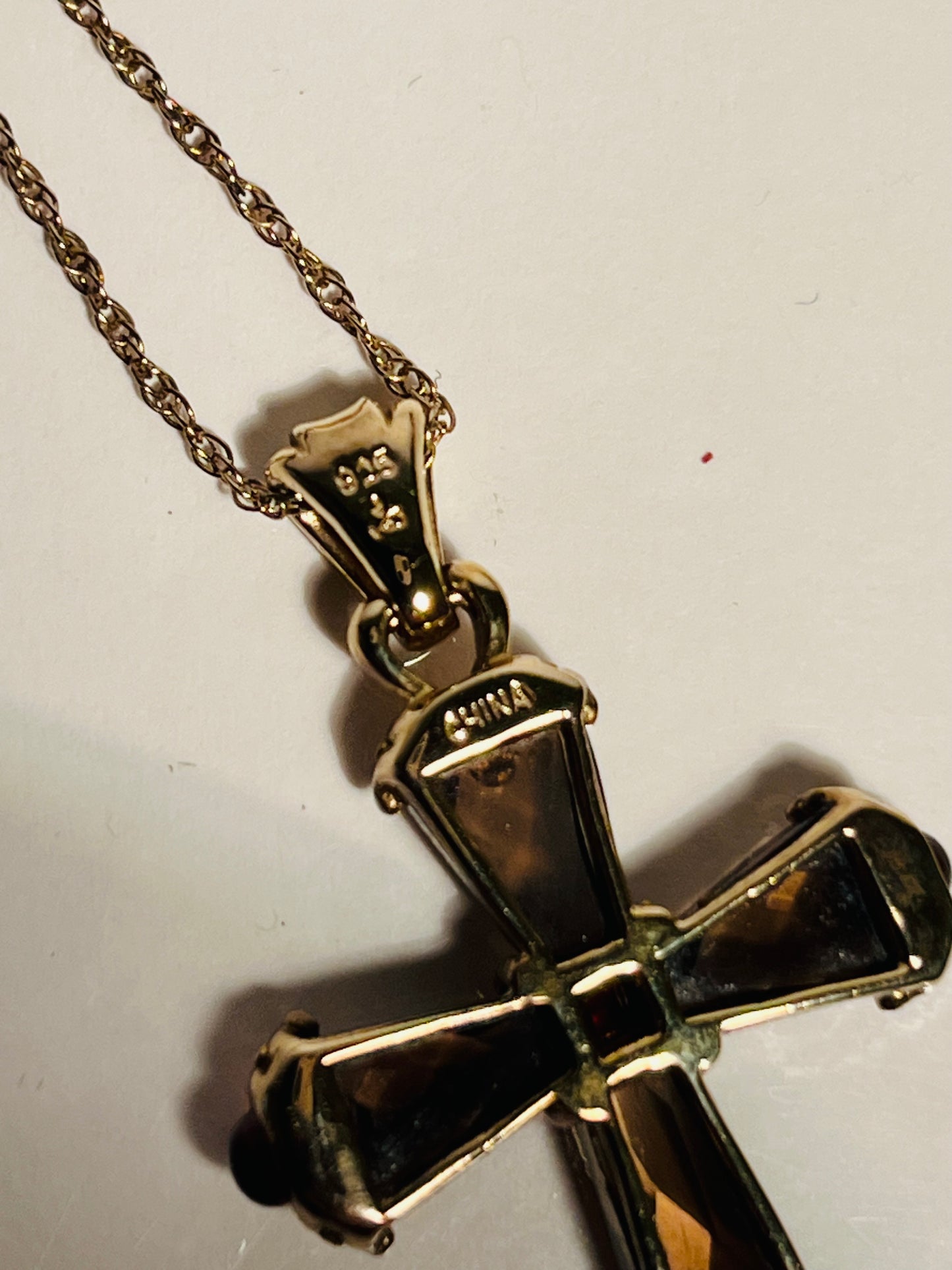 Vermeil Smoky Quartz & Garnet Cross w/Chain