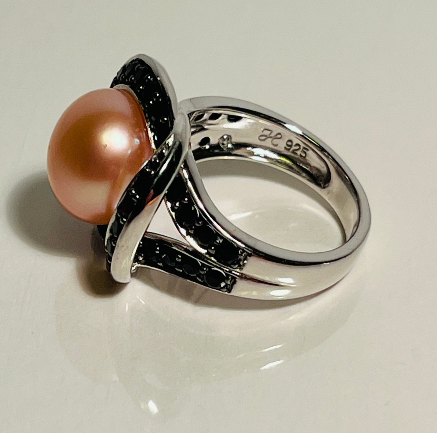 Sterling Silver Pearl & Spinel Ring Size 6.5