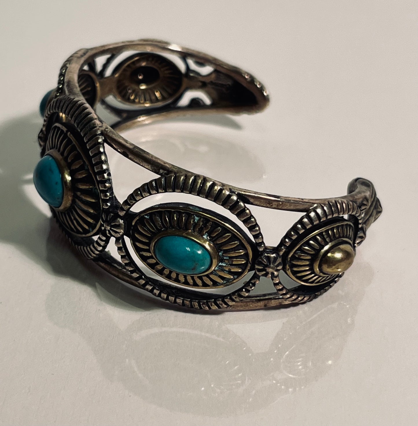 Vintage Carolyn Pollack Mixed Metal and Turquoise Cuff Bracelet