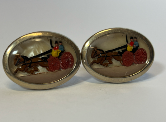 Vintage Reverse Painted Harness Racing Cufflinks