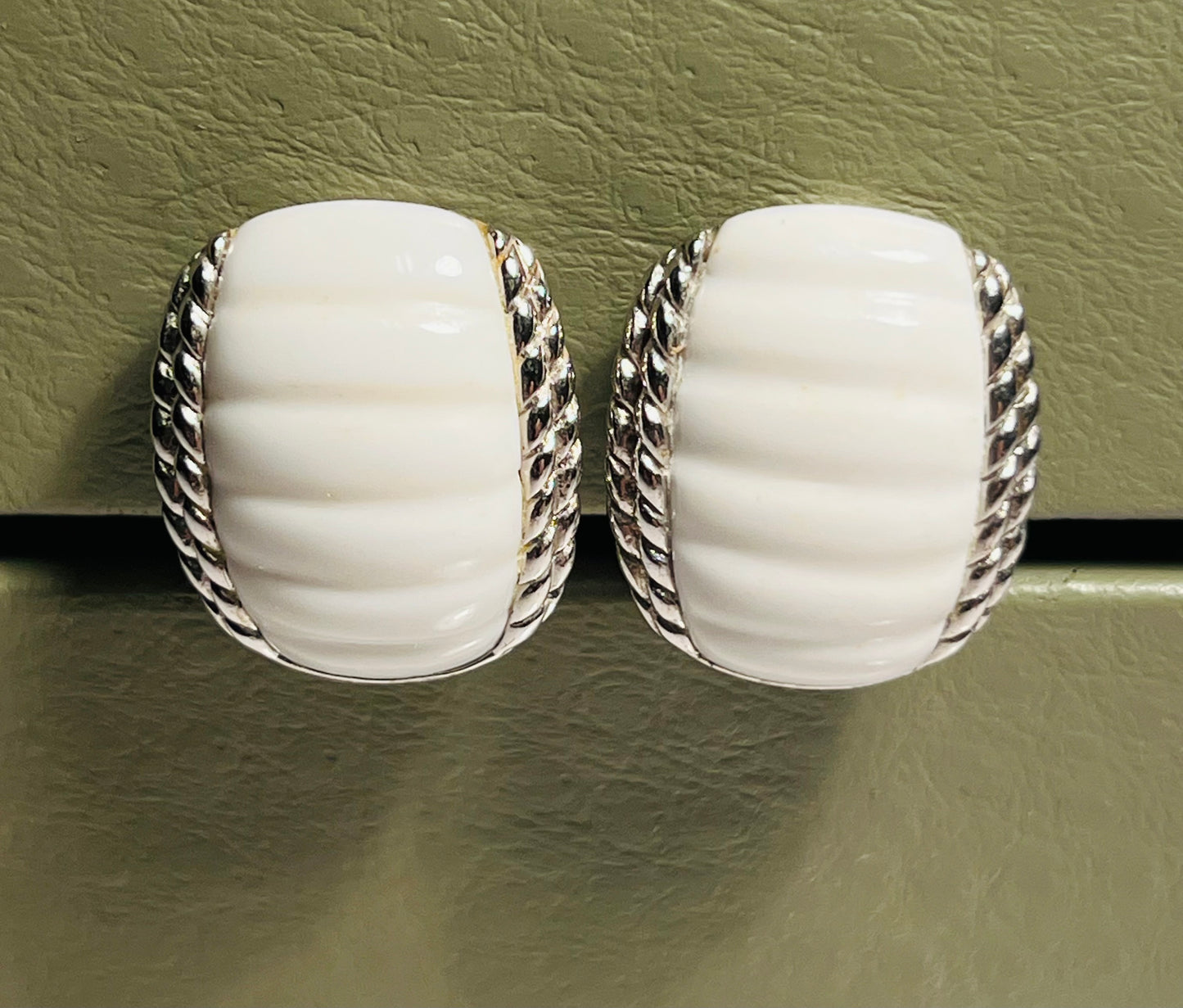 Judith Ripka Sterling Silver & White Agate Earrings & Ring