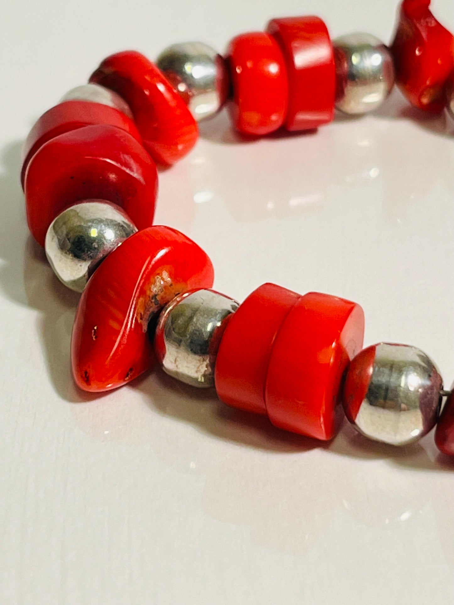 Sterling Silver and Coral Bracelet