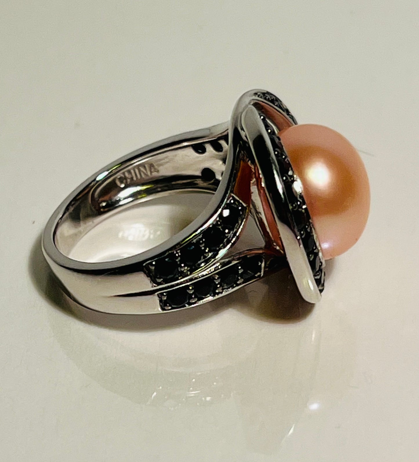 Sterling Silver Pearl & Spinel Ring Size 6.5