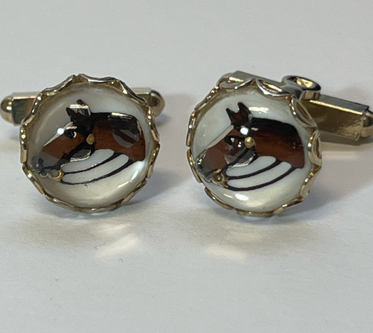 Reverse Painted Horse Head Cufflinks