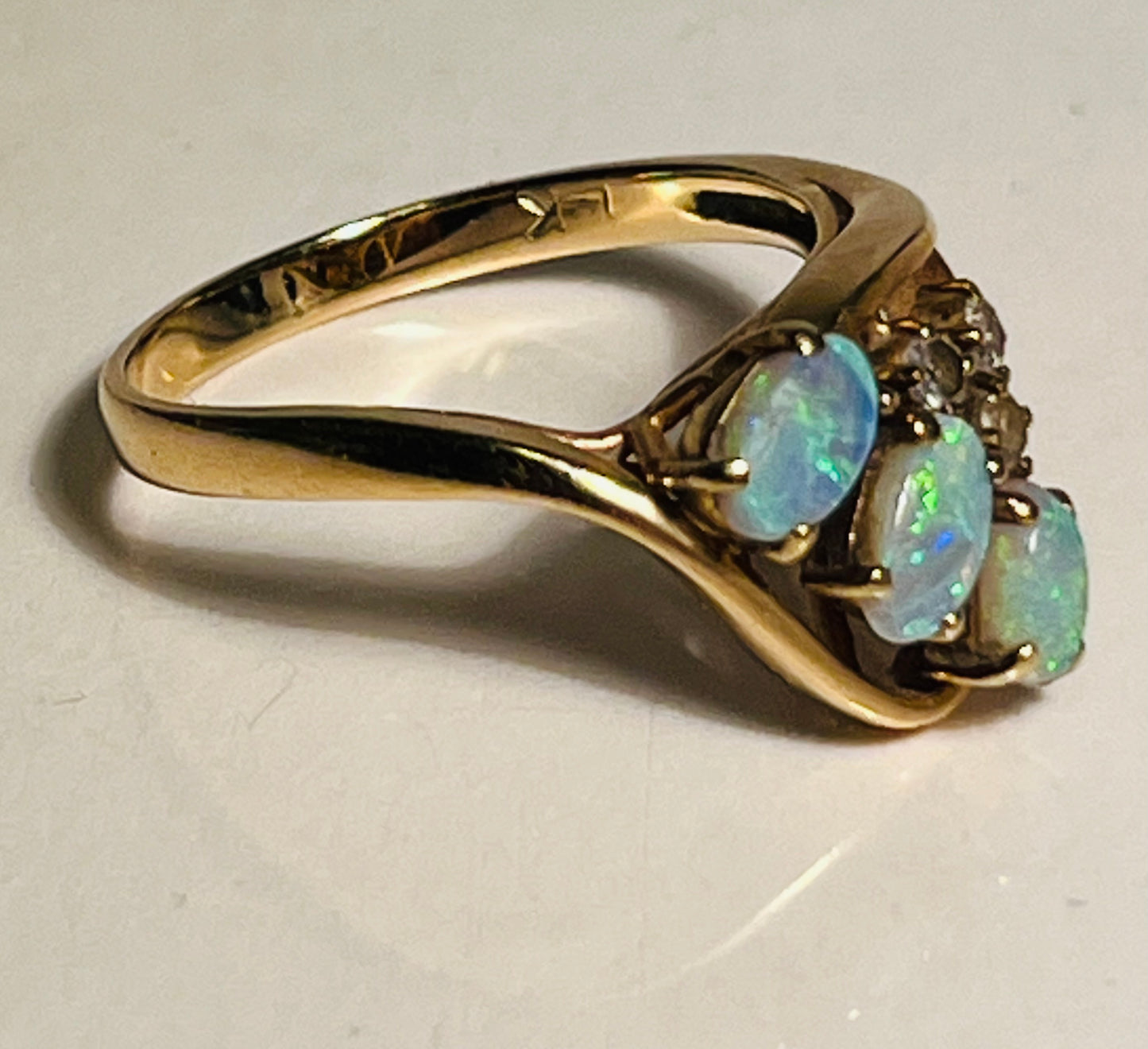 14K Gold, Opal, & Diamond Ring