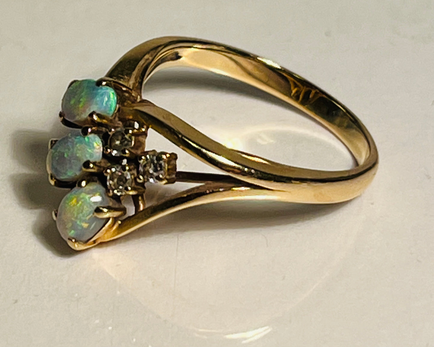 14K Gold, Opal, & Diamond Ring