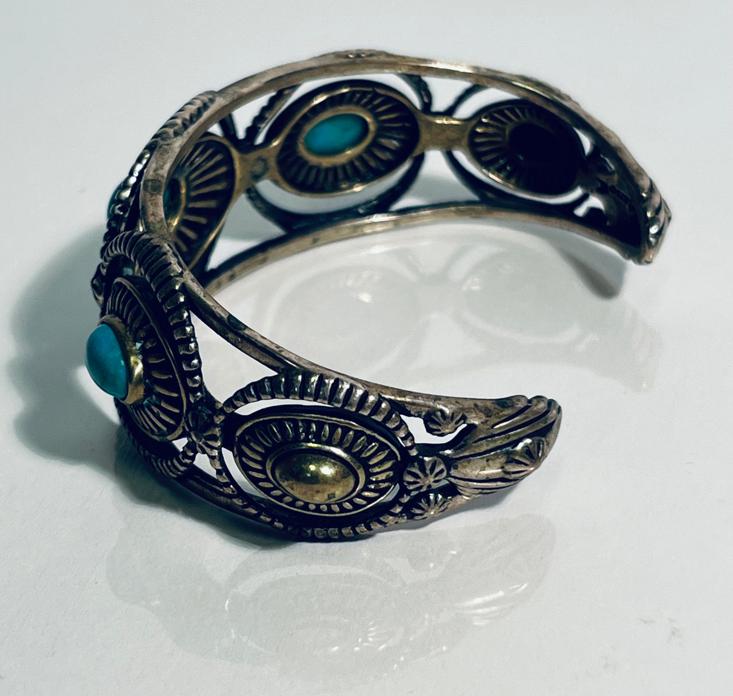 Vintage Carolyn Pollack Mixed Metal and Turquoise Cuff Bracelet