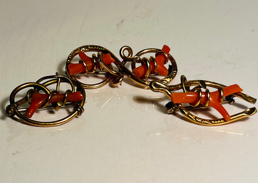 Three Vintage Coral Pins