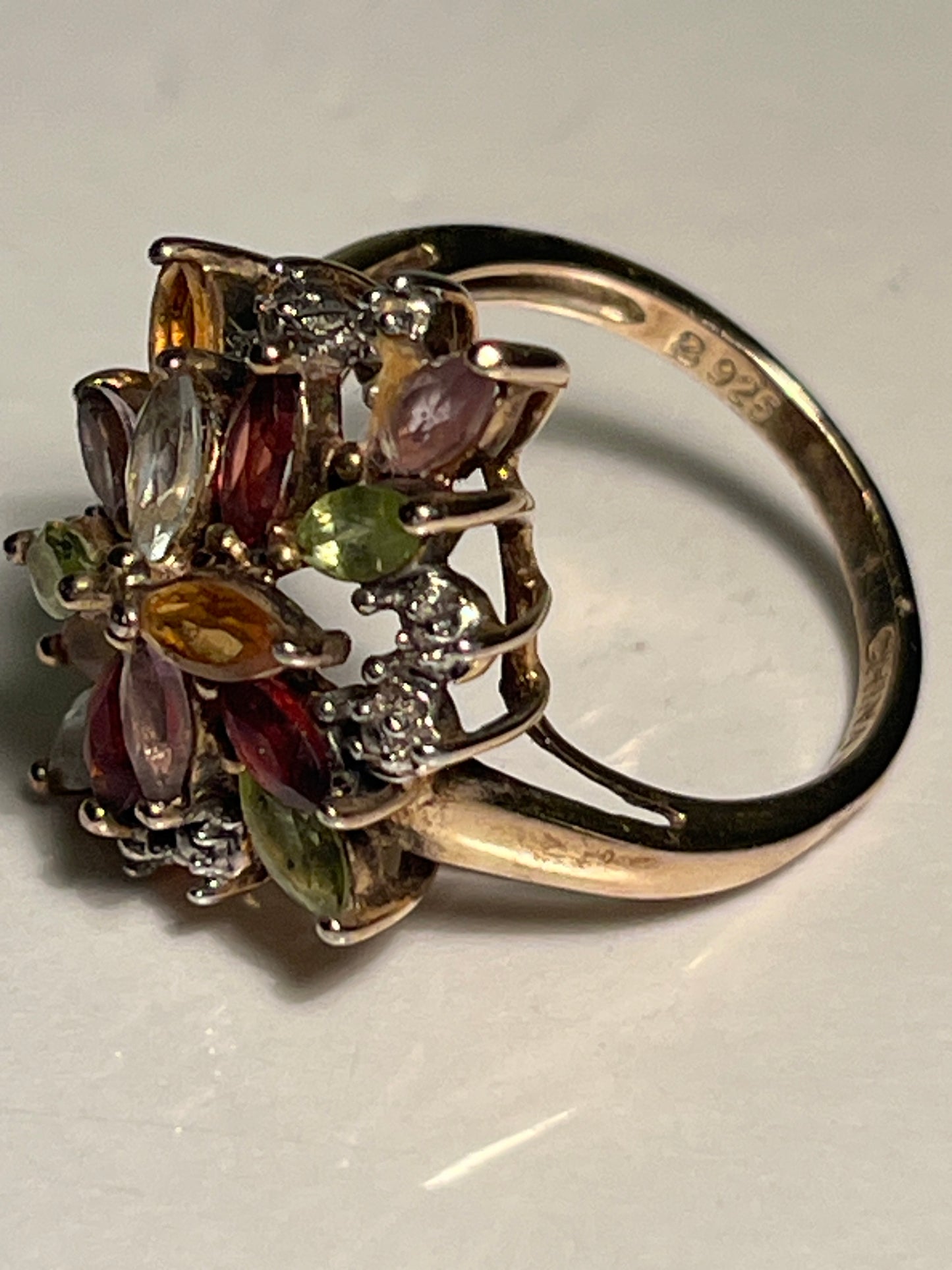 Sterling Silver Multi Gemstone Ring Size 7