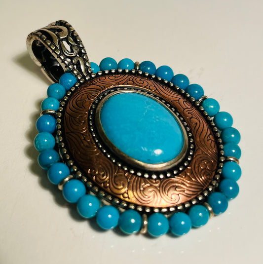 Sterling Silver, Copper & Turquoise Pendant Carolyn Pollack American West