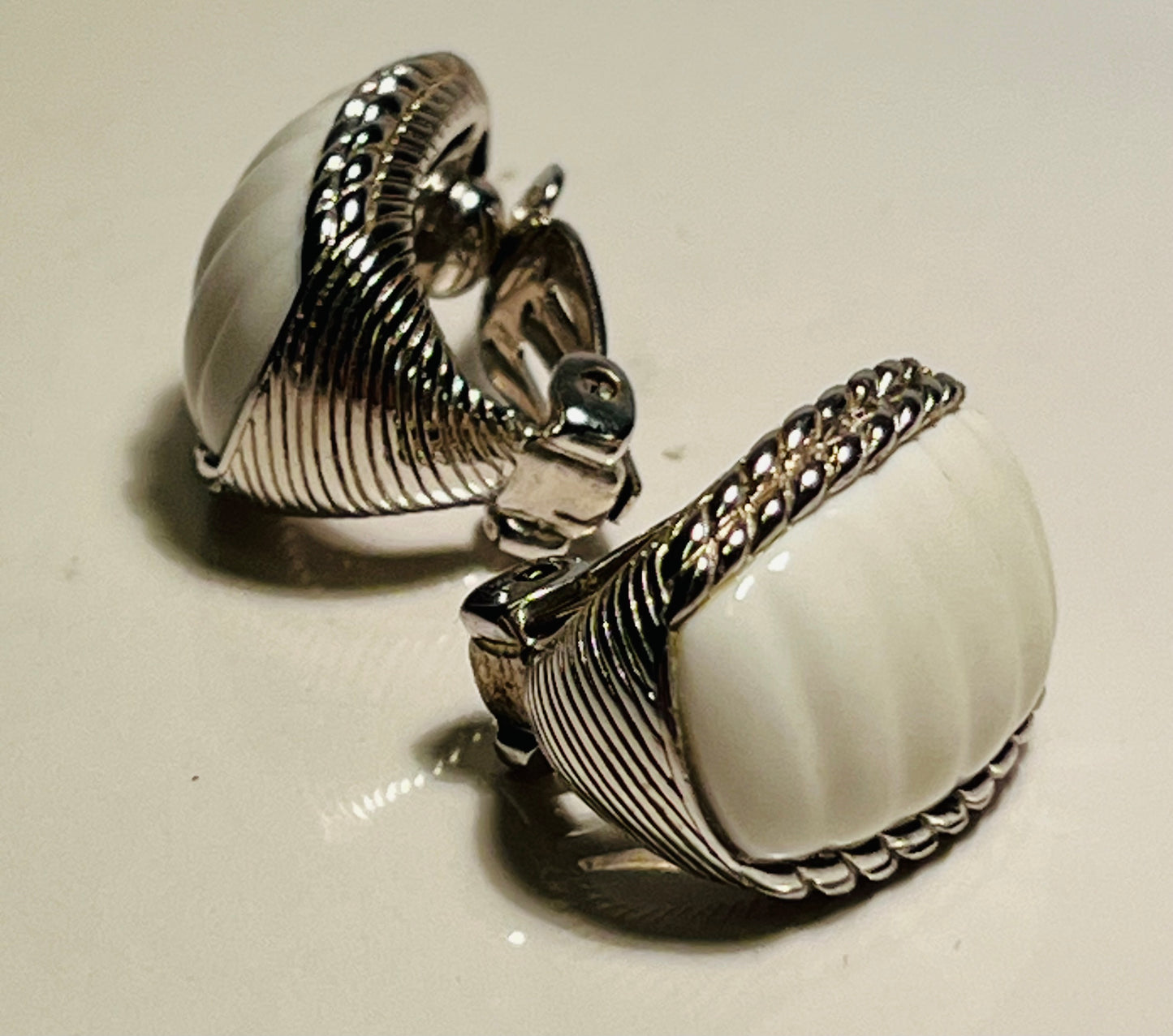 Judith Ripka Sterling Silver & White Agate Earrings & Ring