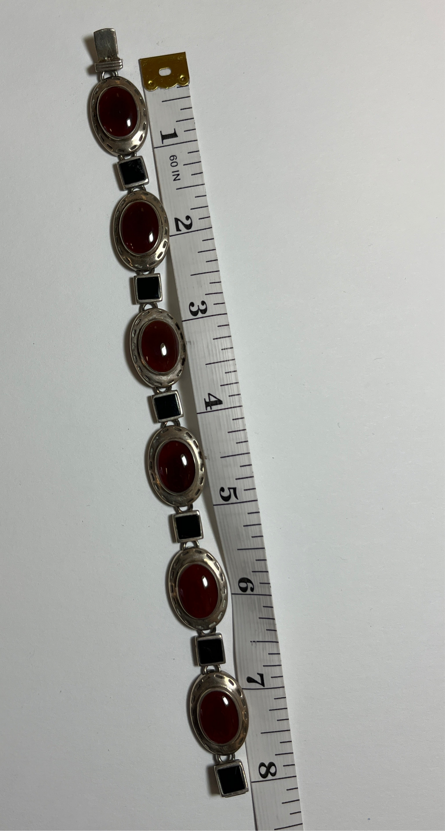 Sterling Silver Carnelian & Black Onyx Bracelet