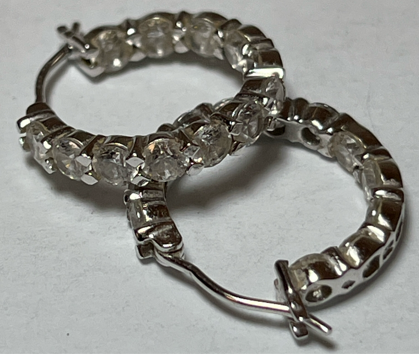 Sterling Silver Rhinestone Hoop Earrings