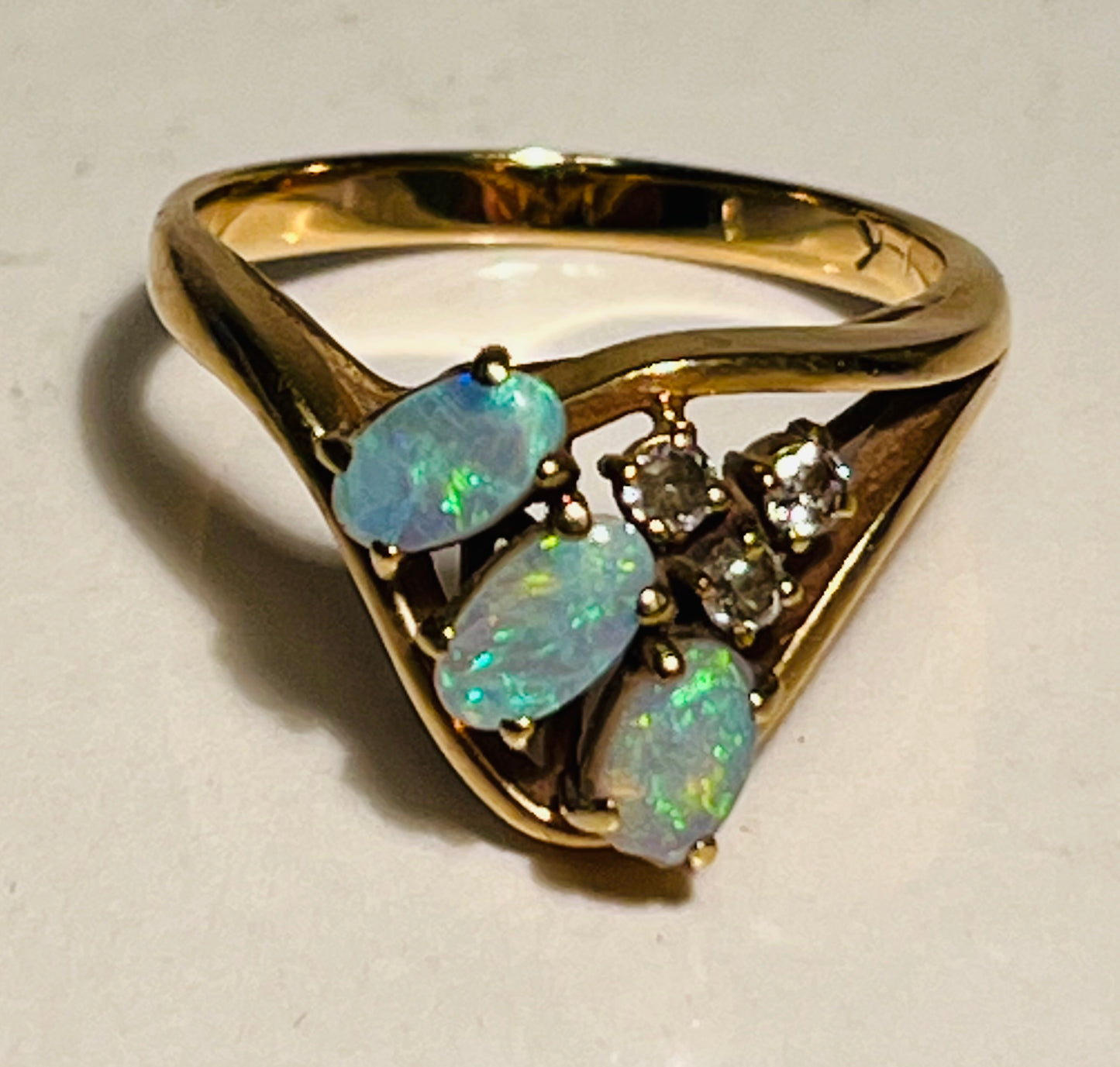 14K Gold, Opal, & Diamond Ring