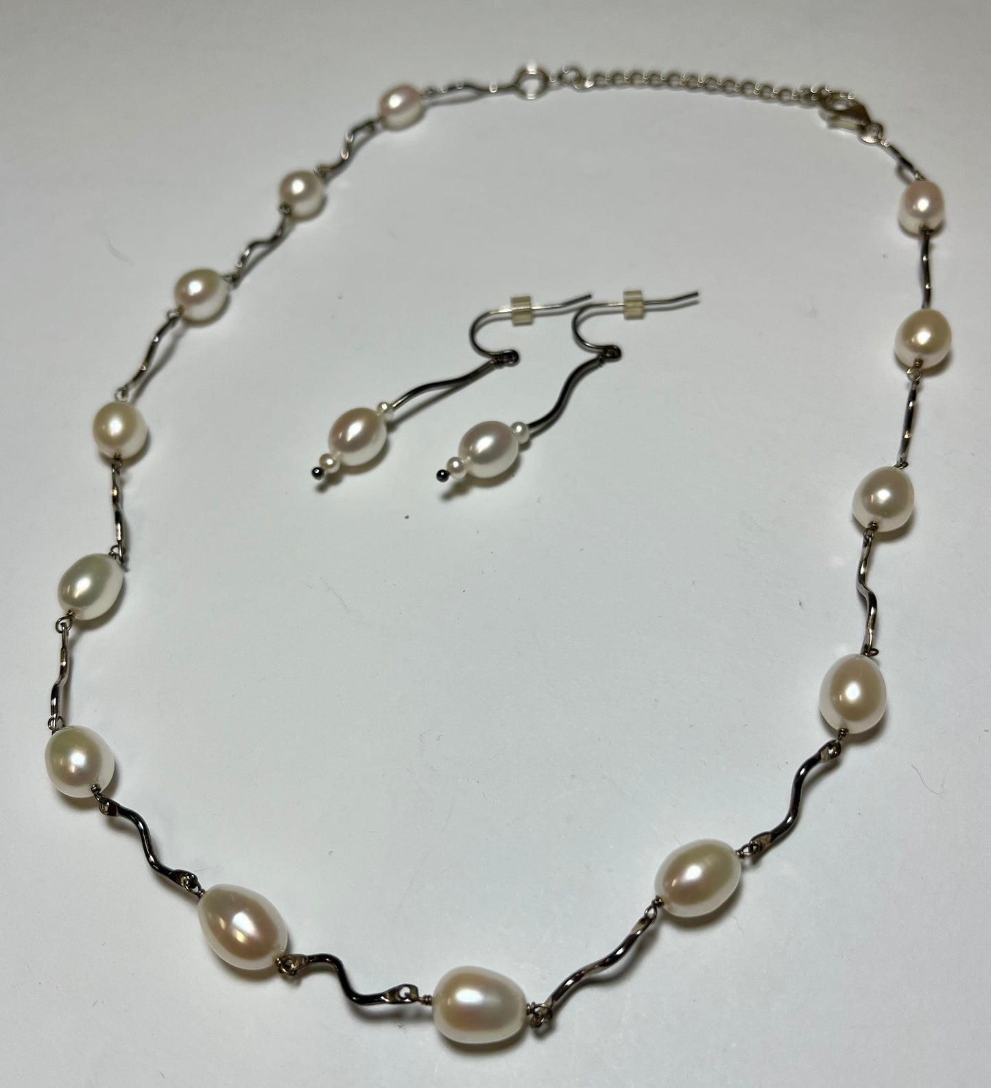 Sterling Silver and Pearl Necklace & Pearl Earrings